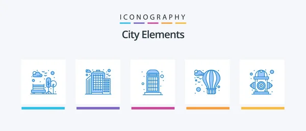 City Elements Blue Icon Pack Including Life Control Box City — Stockvector