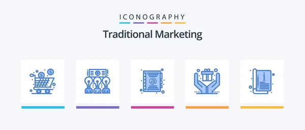 Traditional Marketing Blue Icon Pack Including Catalogue Present Training Hands — Stok Vektör