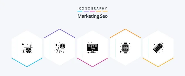 Marketing Seo Glyph Icon Pack Including Smart Watch Optimization Trends — Image vectorielle