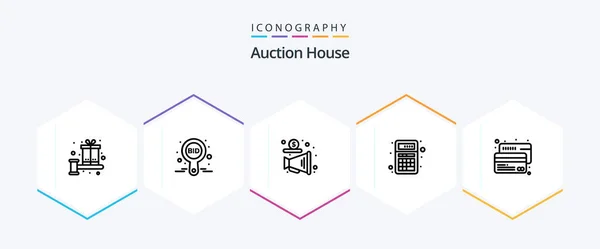 Auction Line Icon Pack Including Calculator App Compete Add Promote — Stock vektor