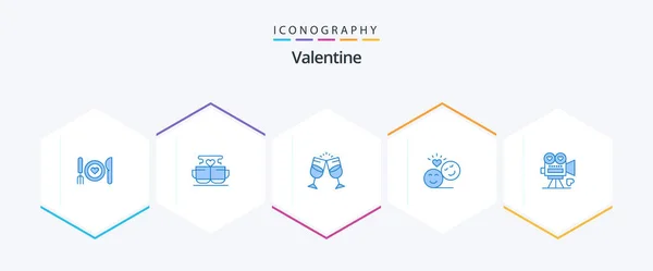 Valentine Blue Icon Pack Including Smiley Faces Couple Heart Couple — Wektor stockowy
