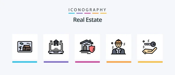 Real Estate Line Filled Icon Pack Including Key Sound Estate — Archivo Imágenes Vectoriales