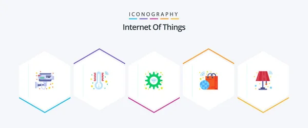 Internet Things Flat Icon Pack Including Lamp Smart Gear Shopping — Stockový vektor