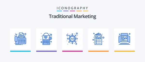 Traditional Marketing Blue Icon Pack Including Print Advertisement Marketing Catalog — Stok Vektör