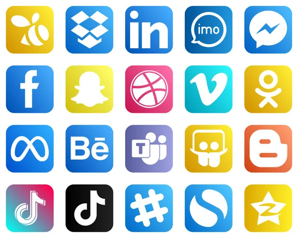 Unique Social Media Icons Video Dribbble Messenger Snapchat Icons Creative — 스톡 벡터