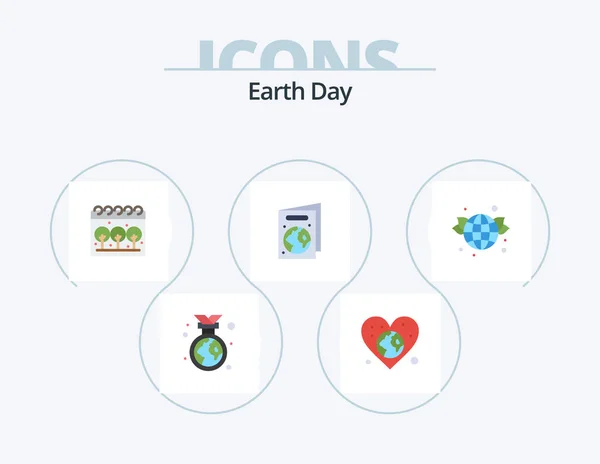 Earth Dayフラットアイコンパック5アイコンデザイン 世界だ 地球だ 1日だ 地球の日 — ストックベクタ