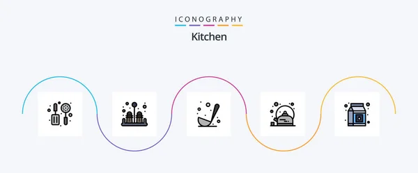 Kitchen Line Filled Flat Icon Pack Including Package Kitchen Milk — Διανυσματικό Αρχείο