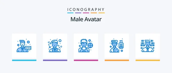 Male Avatar Blue Icon Pack Including Programming Development Player Service — Vettoriale Stock