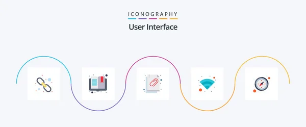 User Interface Flat Icon Pack Including Gps Compass Attached Document — Vetor de Stock