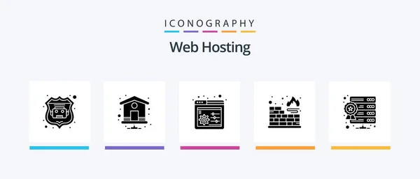Web Hosting Glyph Icon Pack Including Star Panel Server Protection — Vettoriale Stock