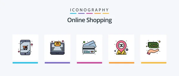 Online Shopping Line Filled Icon Pack Including Cart Sign Credit — Vetor de Stock