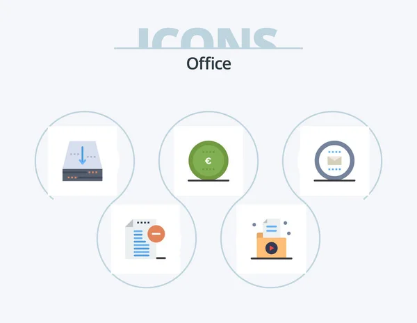 Office Flat Icon Pack Icon Design Envelope Money Record Coin — Wektor stockowy