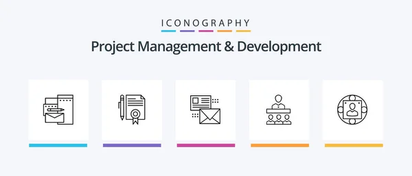 Project Management Development Line Icon Pack Including Folder People Phone — Archivo Imágenes Vectoriales