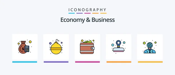 Economy Business Line Filled Icon Pack Including Money Banking Web — Stockvector