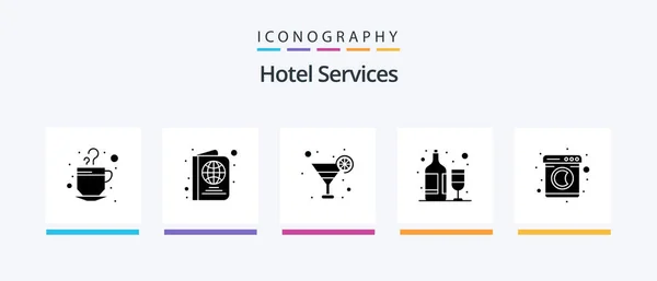Hotel Services Glyph Icon Pack Including Washing Laundry Glass Clothes — Stok Vektör