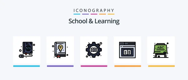 School Learning Line Filled Icon Pack Including Education Study Books — Stok Vektör