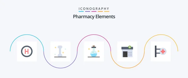 Pharmacy Elements Flat Icon Pack Including Sign Medical Hospital House — Stok Vektör