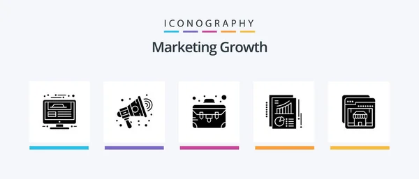 Marketing Growth Glyph Icon Pack Including Online Report Speaker Pie — Vettoriale Stock