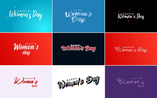 March Typographic Design Set Happy Women Day Text — Vector de stock