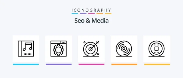 Seo Media Line Icon Pack Including Microphone Audio Media Play — Stock vektor