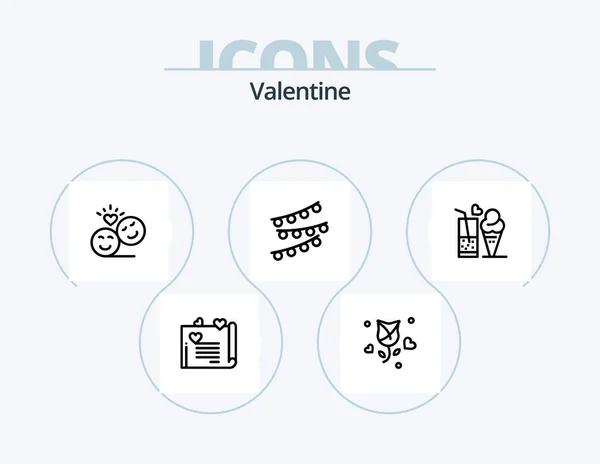 Valentine Line Icon Pack Icon Design Cup Couple Card Love — 图库矢量图片