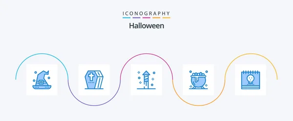 Halloween Blue Icon Pack Including Halloween Calendar Spooky Holiday Cauldron — Stock Vector