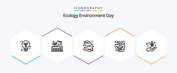 Ecology Line Icon Pack Including Green Energy Factory Leaf Nature — Wektor stockowy