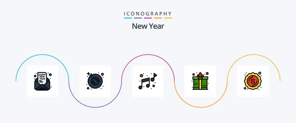 New Year Line Filled Flat Icon Pack Including Sticker Label — Stock Vector