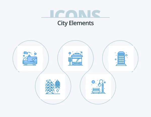 City Elements Blue Icon Pack Icon Design Box Light City — Stockvektor
