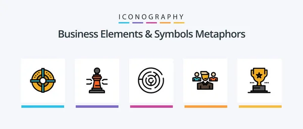 Business Elements Symbols Metaphors Line Filled Icon Pack Including Report — Stock Vector