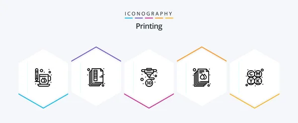 Printing Line Icon Pack Including Banner Page Print Document Print — 图库矢量图片