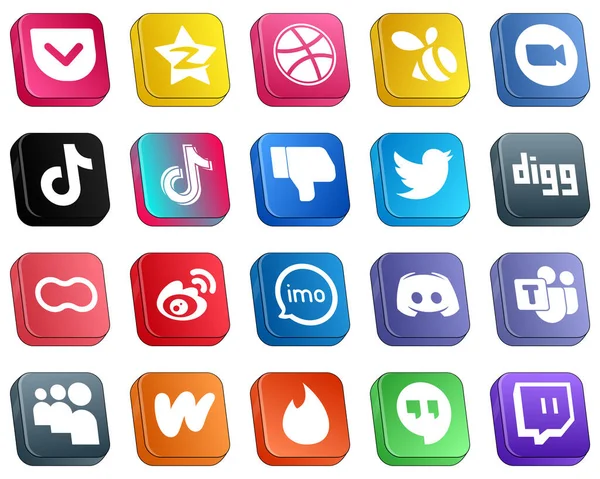 Isometric Social Media Brand Icons Pack Twitter Dislike Meeting Video — Stok Vektör