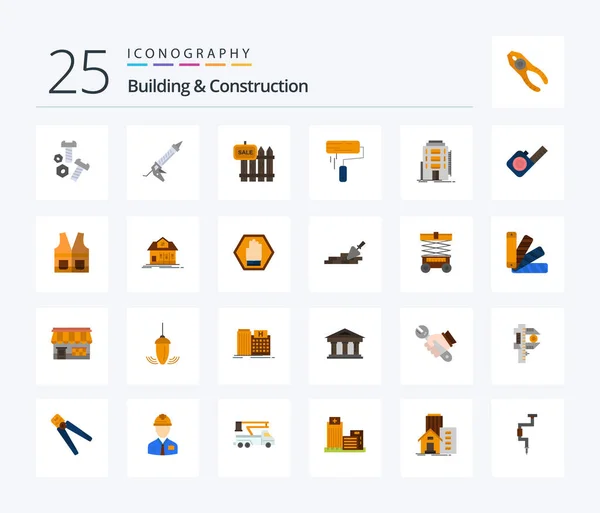 Building Construction Flat Color Icon Pack Including Roller Brush Utensils — Vector de stock
