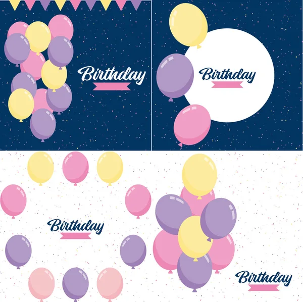 Happy Birthday Written Decorative Vintage Font Background Party Streamers Confetti — Vetor de Stock