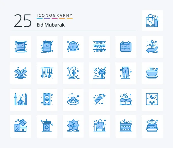 Eid Mubarak Blue Color Icon Pack Including Mubarak Calendar Shopping — Stockvector