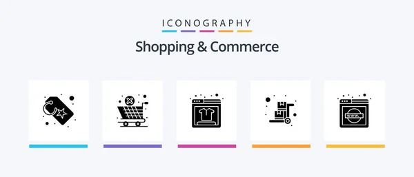Shopping Commerce Glyph Icon Pack Including Network Domain Pushcart Online — Vettoriale Stock