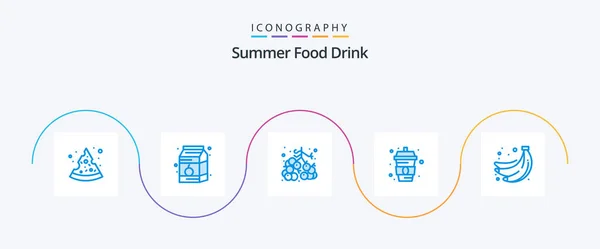 Summer Food Drink Blue Icon Pack Including Summer Bananas Food — Stok Vektör