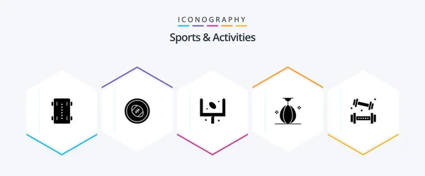 Sports Activities Glyph Icon Pack Including Small Bag Rugby Posts — Stockový vektor
