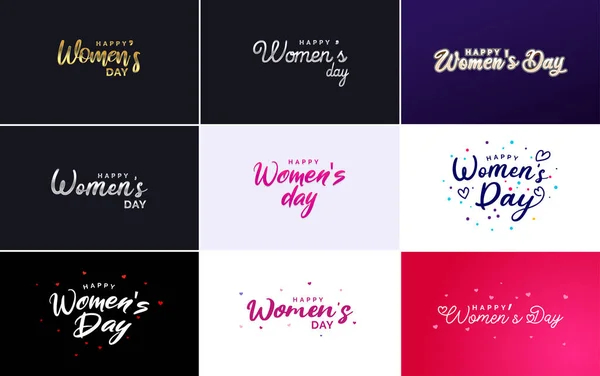 Happy Woman Day Handwritten Lettering Set Use Greeting Invitation Cards — Vettoriale Stock