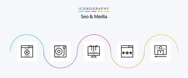 Seo Media Line Icon Pack Including Broadcast Ranking Engine Optimization — Stok Vektör