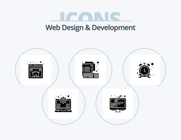 Web Design Development Glyph Icon Pack Icon Design Timer File — Vettoriale Stock