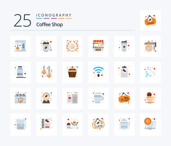 Coffee Shop Flat Color Icon Pack Including Cup Shop Coffee — Διανυσματικό Αρχείο