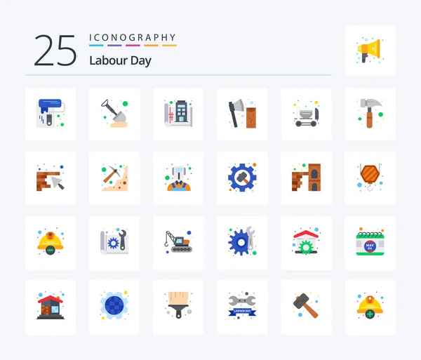 Labour Day Flat Color Icon Pack Including Wood Cutting Blue — Stock vektor