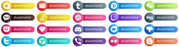 Unique Follow Social Network Platform Card Style Icons Likee Digg — Stock Vector