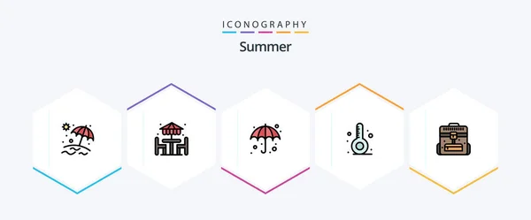 Summer Filledline Icon Pack Including Office Briefcase Umbrella Vacation Summer — Stockvector