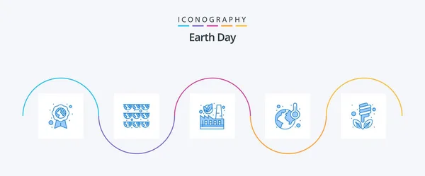 Earth Day Blue Icon Pack Including Eco Temperature Ecology Warming — Stok Vektör