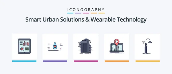Smart Urban Solutions Wearable Technology Line Filled Icon Pack Including — Archivo Imágenes Vectoriales