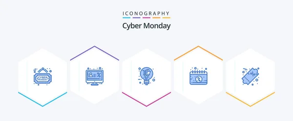 Cyber Monday Blue Icon Pack Including Price Sale Retail Discount — Archivo Imágenes Vectoriales