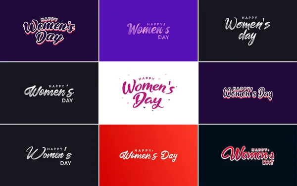 Pink Happy Women Day Typographical Design Elements Set Greeting Cards — Vector de stock