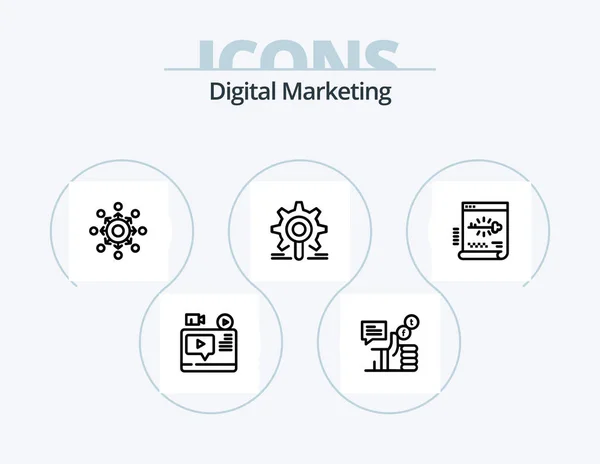 Digital Marketing Line Icon Pack Icon Design Group Network Research — Stok Vektör